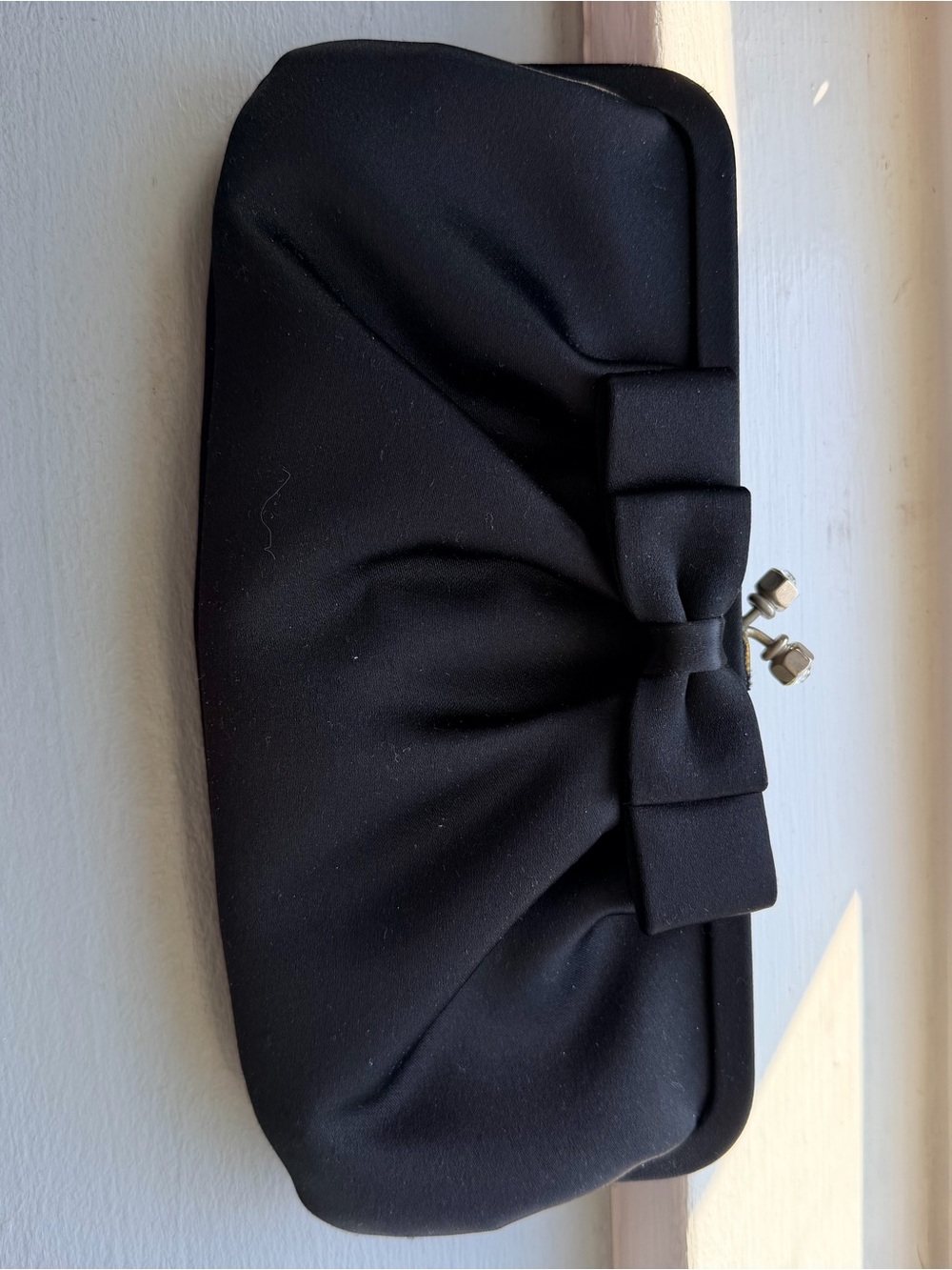 Black Bow Accent Satin Clutch Crossbody